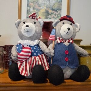 Patriotic Sitting Bear Decor Red White Blue 12 in 4th of July Set of 2